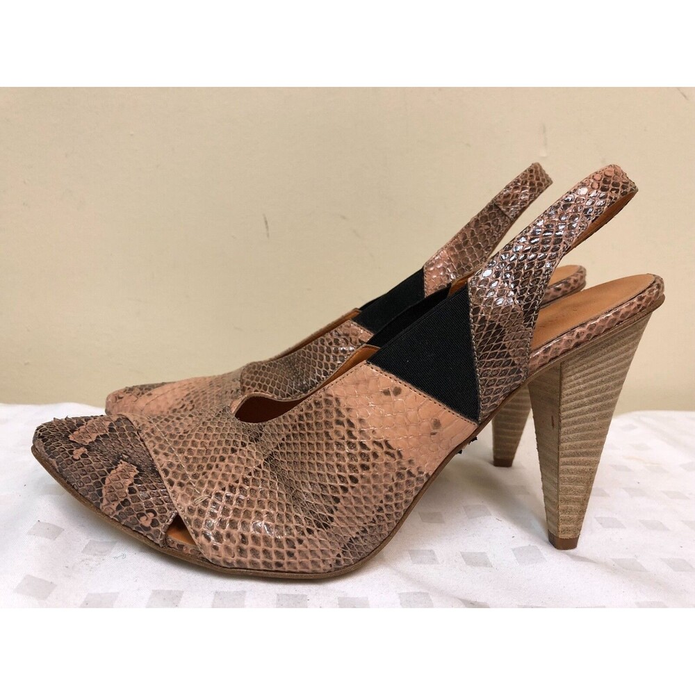 LATITUDE FEMME Genuine Leather Sling Back Wood Stacked Heels shoes size 40